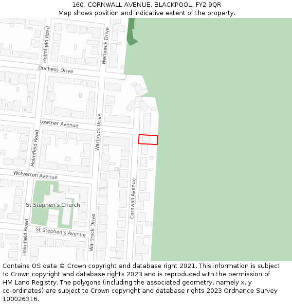 160, CORNWALL AVENUE, BLACKPOOL, FY2 9QR: Location map and indicative extent of plot
