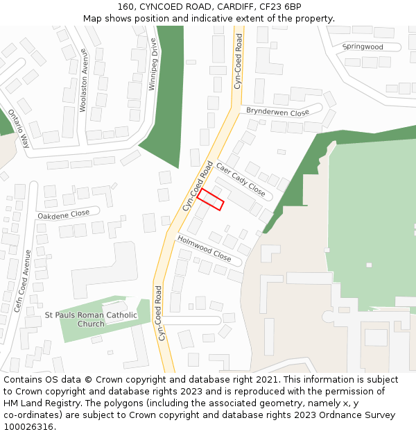 160, CYNCOED ROAD, CARDIFF, CF23 6BP: Location map and indicative extent of plot