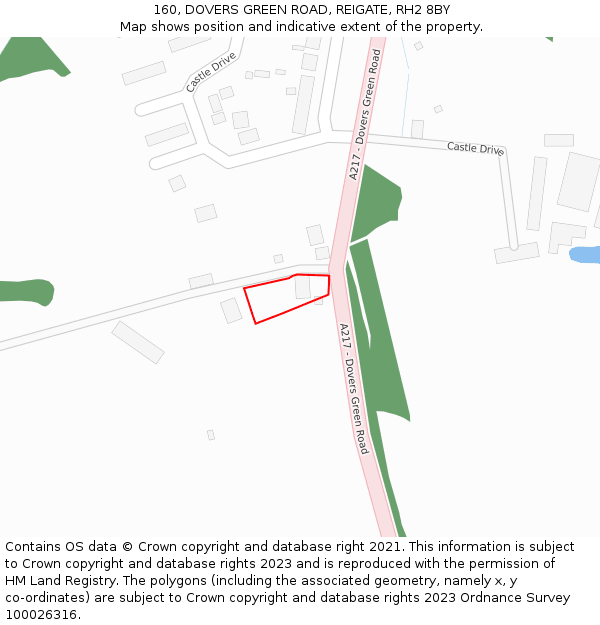 160, DOVERS GREEN ROAD, REIGATE, RH2 8BY: Location map and indicative extent of plot