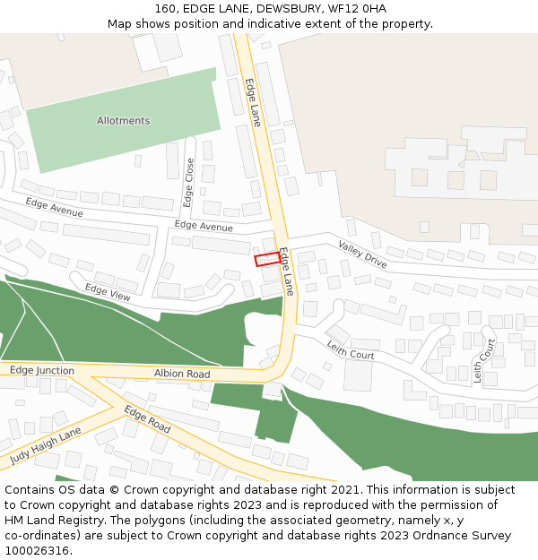 160, EDGE LANE, DEWSBURY, WF12 0HA: Location map and indicative extent of plot