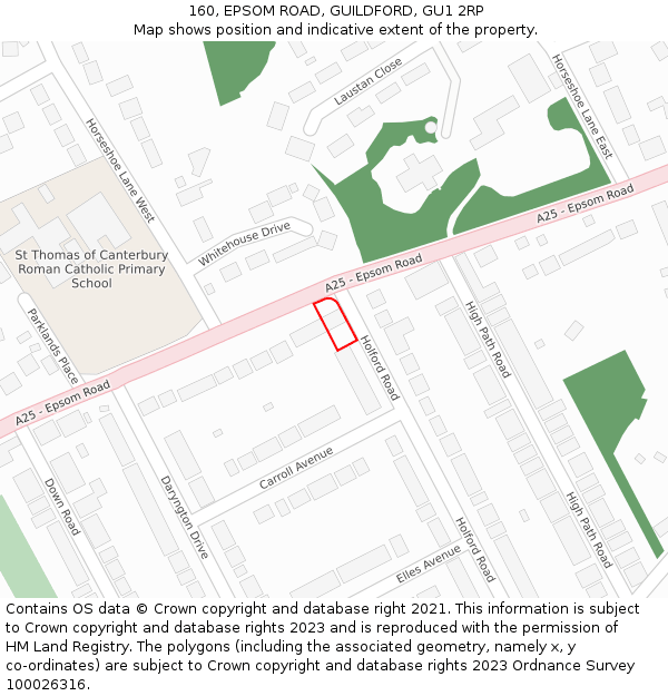 160, EPSOM ROAD, GUILDFORD, GU1 2RP: Location map and indicative extent of plot