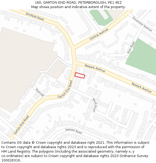 160, GARTON END ROAD, PETERBOROUGH, PE1 4EZ: Location map and indicative extent of plot