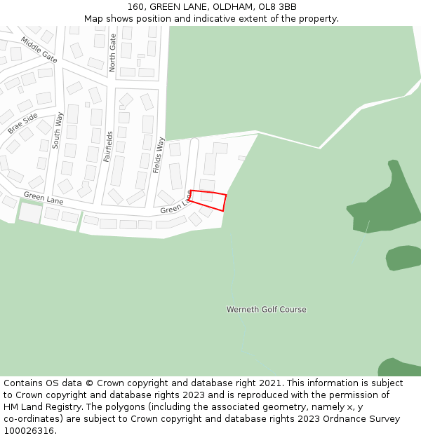 160, GREEN LANE, OLDHAM, OL8 3BB: Location map and indicative extent of plot