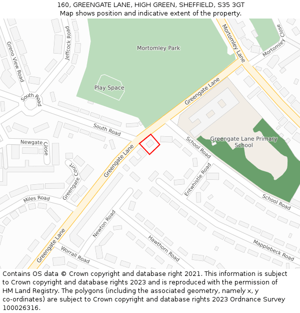 160, GREENGATE LANE, HIGH GREEN, SHEFFIELD, S35 3GT: Location map and indicative extent of plot