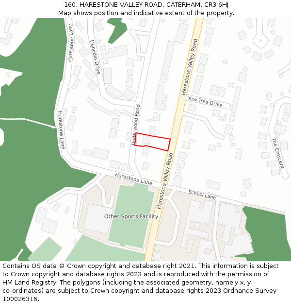 160, HARESTONE VALLEY ROAD, CATERHAM, CR3 6HJ: Location map and indicative extent of plot