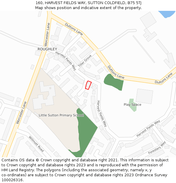 160, HARVEST FIELDS WAY, SUTTON COLDFIELD, B75 5TJ: Location map and indicative extent of plot