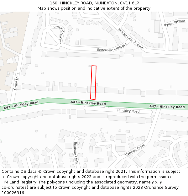 160, HINCKLEY ROAD, NUNEATON, CV11 6LP: Location map and indicative extent of plot