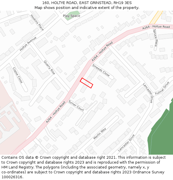 160, HOLTYE ROAD, EAST GRINSTEAD, RH19 3ES: Location map and indicative extent of plot