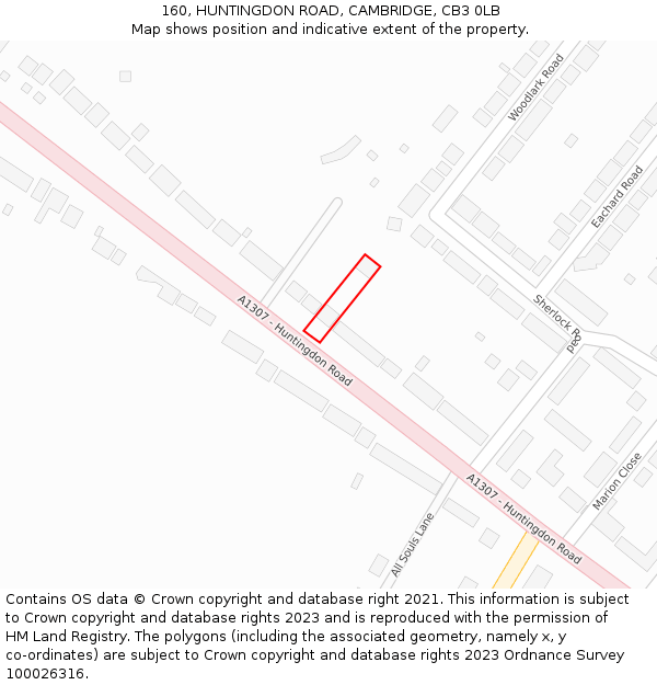 160, HUNTINGDON ROAD, CAMBRIDGE, CB3 0LB: Location map and indicative extent of plot