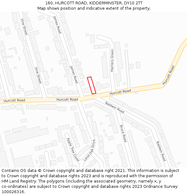 160, HURCOTT ROAD, KIDDERMINSTER, DY10 2TT: Location map and indicative extent of plot