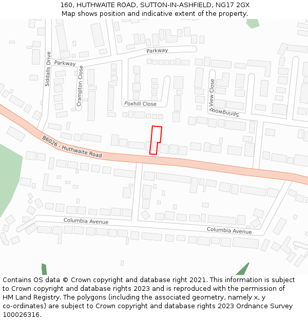 160, HUTHWAITE ROAD, SUTTON-IN-ASHFIELD, NG17 2GX: Location map and indicative extent of plot