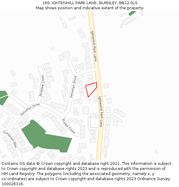 160, IGHTENHILL PARK LANE, BURNLEY, BB12 0LS: Location map and indicative extent of plot