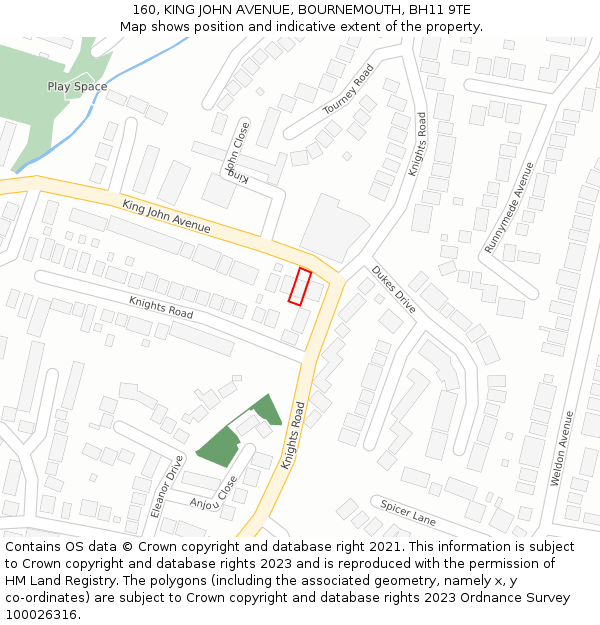 160, KING JOHN AVENUE, BOURNEMOUTH, BH11 9TE: Location map and indicative extent of plot