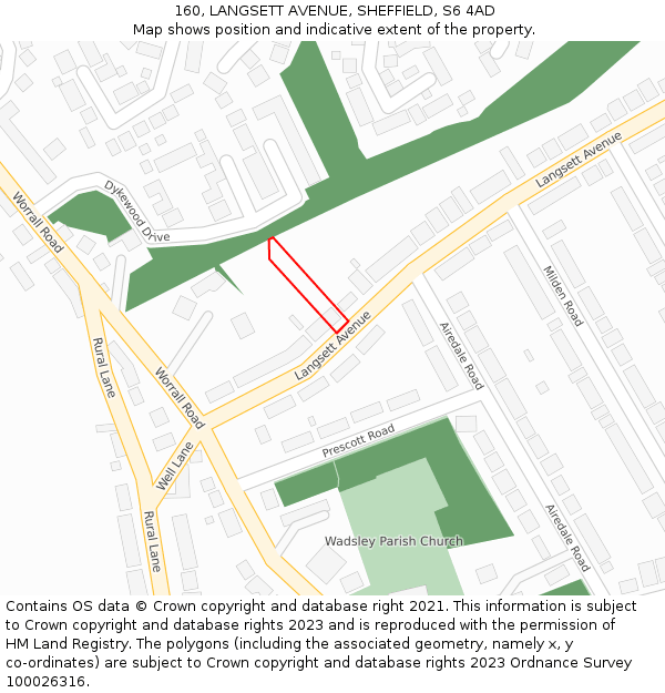 160, LANGSETT AVENUE, SHEFFIELD, S6 4AD: Location map and indicative extent of plot
