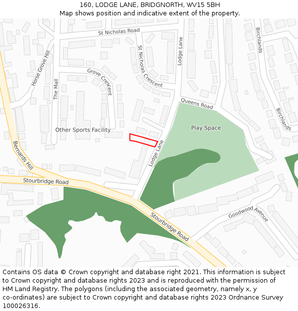 160, LODGE LANE, BRIDGNORTH, WV15 5BH: Location map and indicative extent of plot