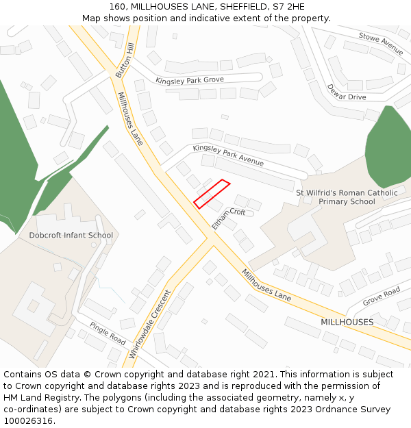 160, MILLHOUSES LANE, SHEFFIELD, S7 2HE: Location map and indicative extent of plot