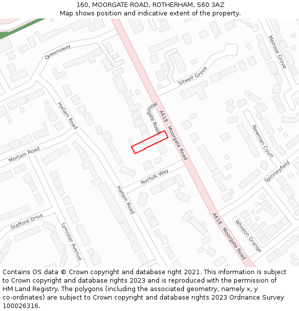 160, MOORGATE ROAD, ROTHERHAM, S60 3AZ: Location map and indicative extent of plot