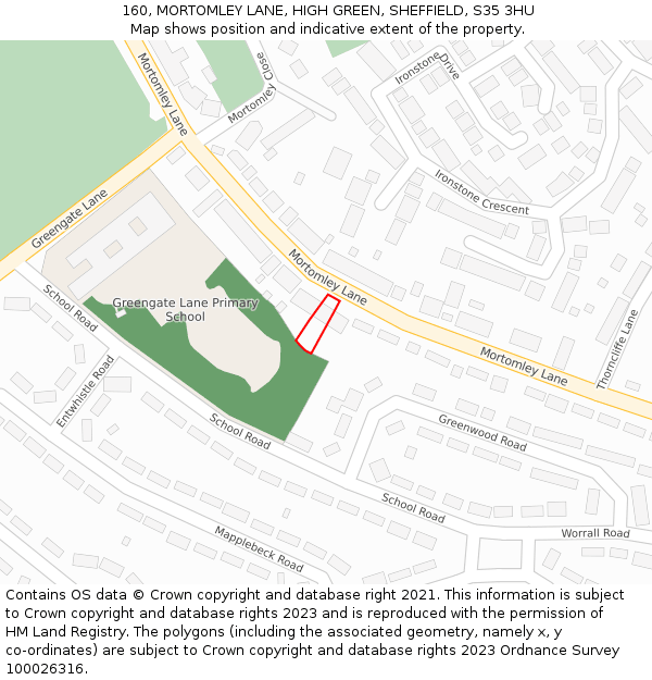 160, MORTOMLEY LANE, HIGH GREEN, SHEFFIELD, S35 3HU: Location map and indicative extent of plot