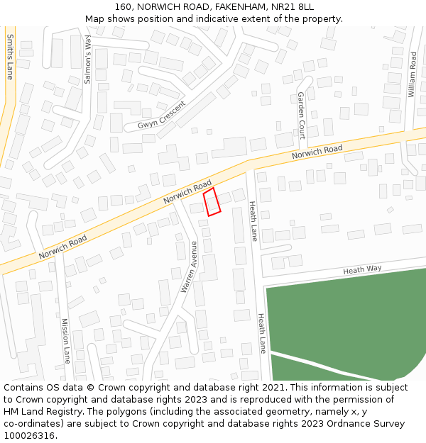 160, NORWICH ROAD, FAKENHAM, NR21 8LL: Location map and indicative extent of plot