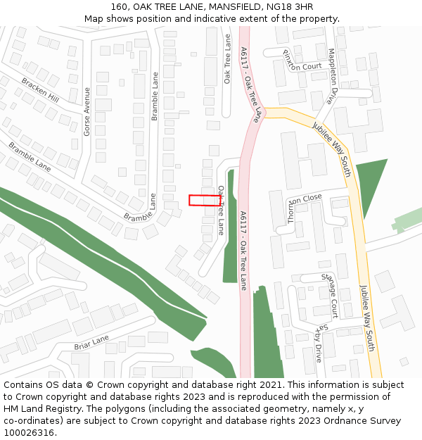 160, OAK TREE LANE, MANSFIELD, NG18 3HR: Location map and indicative extent of plot