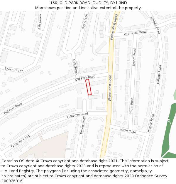 160, OLD PARK ROAD, DUDLEY, DY1 3ND: Location map and indicative extent of plot