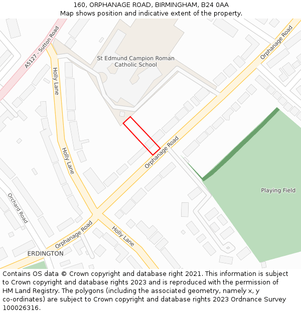 160, ORPHANAGE ROAD, BIRMINGHAM, B24 0AA: Location map and indicative extent of plot