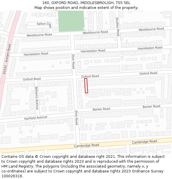 160, OXFORD ROAD, MIDDLESBROUGH, TS5 5EL: Location map and indicative extent of plot