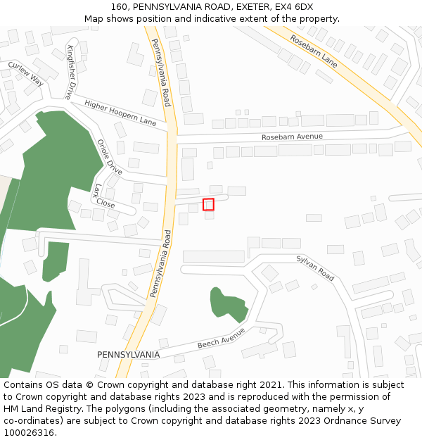 160, PENNSYLVANIA ROAD, EXETER, EX4 6DX: Location map and indicative extent of plot