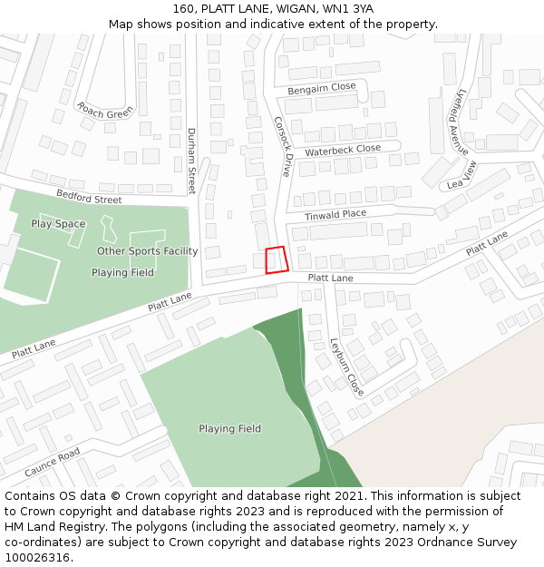 160, PLATT LANE, WIGAN, WN1 3YA: Location map and indicative extent of plot