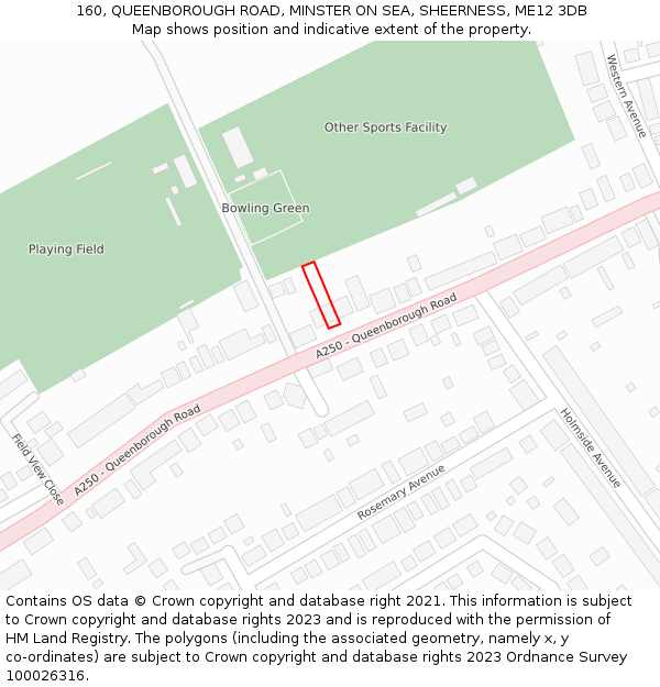 160, QUEENBOROUGH ROAD, MINSTER ON SEA, SHEERNESS, ME12 3DB: Location map and indicative extent of plot