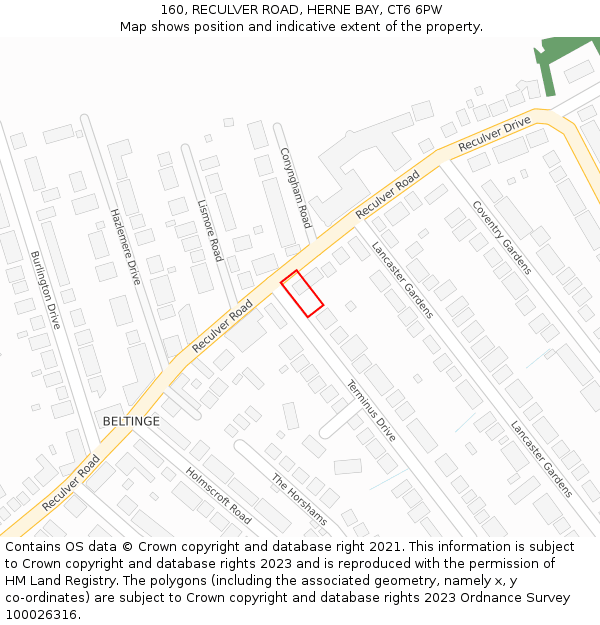 160, RECULVER ROAD, HERNE BAY, CT6 6PW: Location map and indicative extent of plot