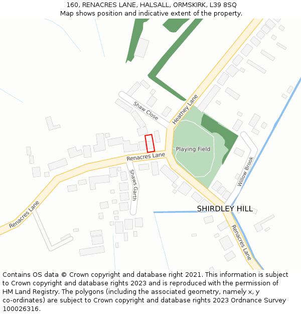 160, RENACRES LANE, HALSALL, ORMSKIRK, L39 8SQ: Location map and indicative extent of plot