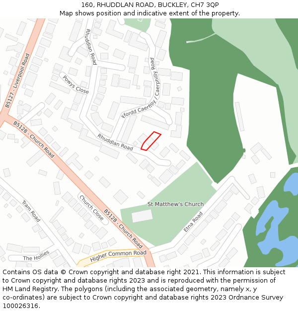 160, RHUDDLAN ROAD, BUCKLEY, CH7 3QP: Location map and indicative extent of plot