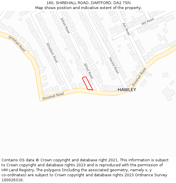 160, SHIREHALL ROAD, DARTFORD, DA2 7SN: Location map and indicative extent of plot