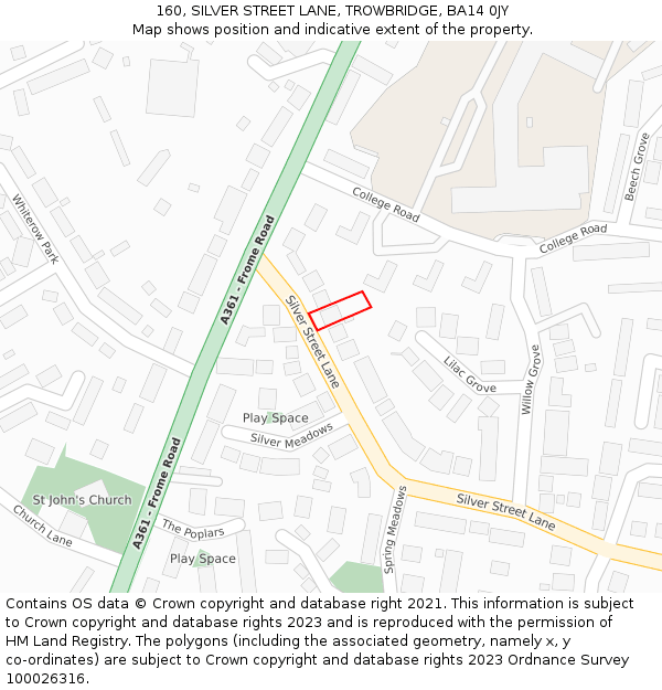 160, SILVER STREET LANE, TROWBRIDGE, BA14 0JY: Location map and indicative extent of plot