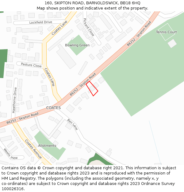 160, SKIPTON ROAD, BARNOLDSWICK, BB18 6HQ: Location map and indicative extent of plot