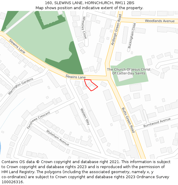 160, SLEWINS LANE, HORNCHURCH, RM11 2BS: Location map and indicative extent of plot
