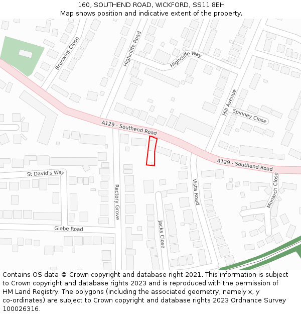 160, SOUTHEND ROAD, WICKFORD, SS11 8EH: Location map and indicative extent of plot