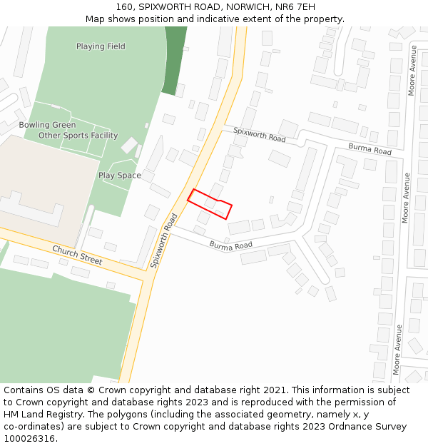 160, SPIXWORTH ROAD, NORWICH, NR6 7EH: Location map and indicative extent of plot