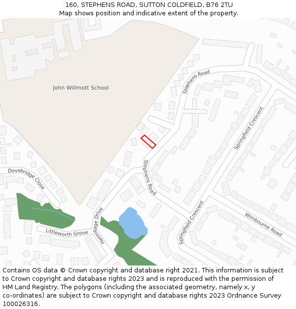 160, STEPHENS ROAD, SUTTON COLDFIELD, B76 2TU: Location map and indicative extent of plot