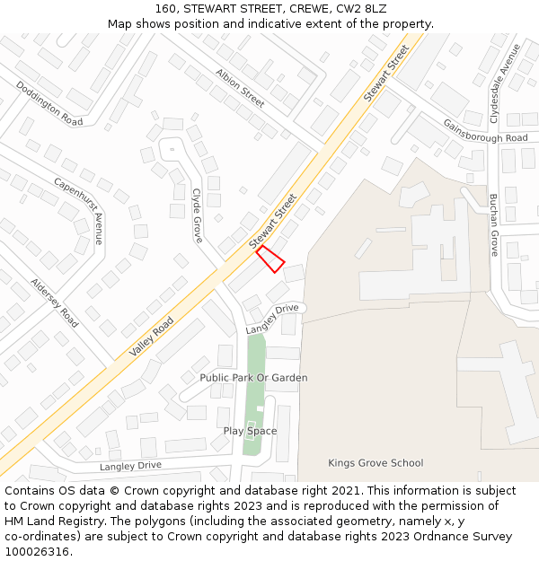 160, STEWART STREET, CREWE, CW2 8LZ: Location map and indicative extent of plot