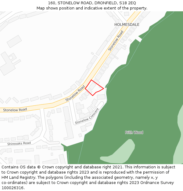 160, STONELOW ROAD, DRONFIELD, S18 2EQ: Location map and indicative extent of plot