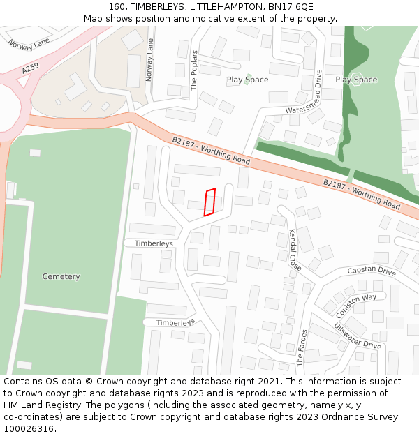 160, TIMBERLEYS, LITTLEHAMPTON, BN17 6QE: Location map and indicative extent of plot
