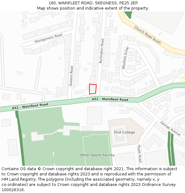 160, WAINFLEET ROAD, SKEGNESS, PE25 2EP: Location map and indicative extent of plot