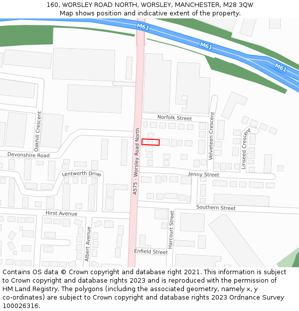 160, WORSLEY ROAD NORTH, WORSLEY, MANCHESTER, M28 3QW: Location map and indicative extent of plot