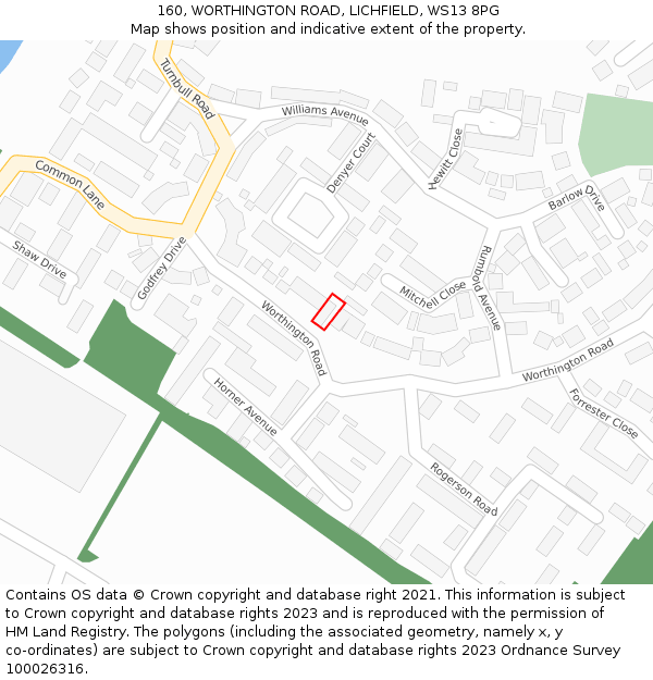 160, WORTHINGTON ROAD, LICHFIELD, WS13 8PG: Location map and indicative extent of plot