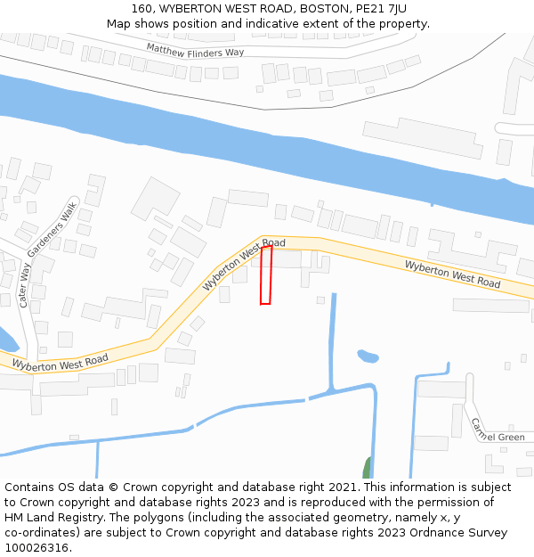 160, WYBERTON WEST ROAD, BOSTON, PE21 7JU: Location map and indicative extent of plot