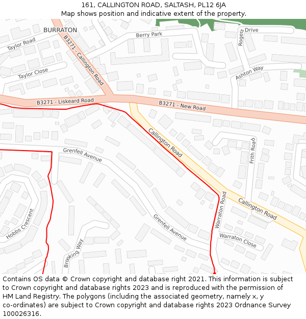 161, CALLINGTON ROAD, SALTASH, PL12 6JA: Location map and indicative extent of plot