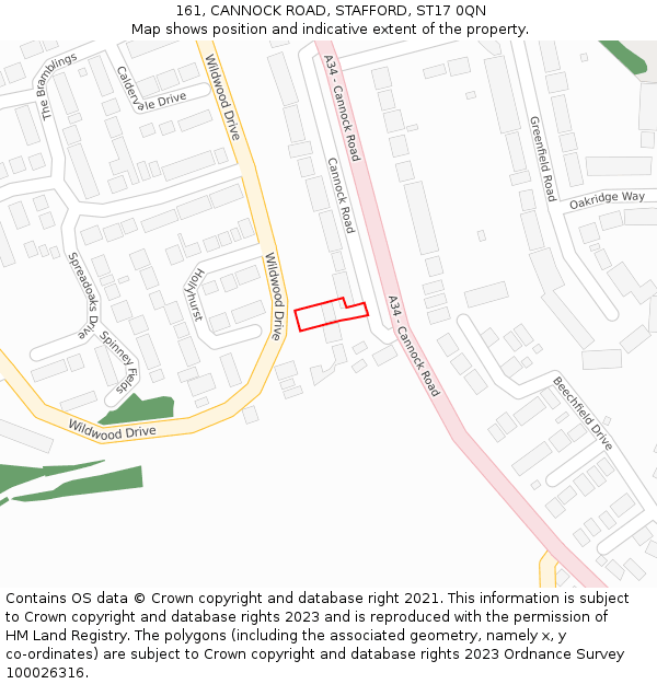 161, CANNOCK ROAD, STAFFORD, ST17 0QN: Location map and indicative extent of plot