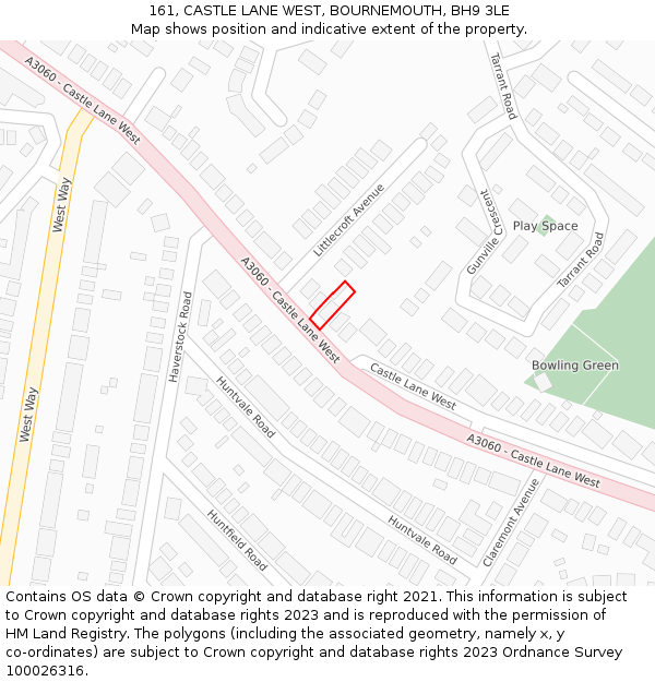 161, CASTLE LANE WEST, BOURNEMOUTH, BH9 3LE: Location map and indicative extent of plot